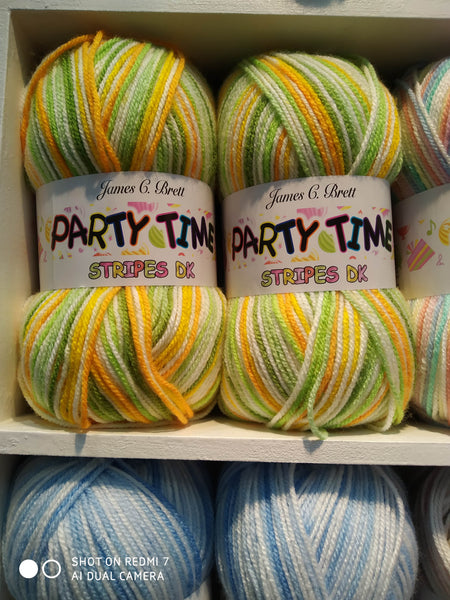 JAMES C BRETT PARTY TIME STRIPES DOUBLE KNITTING WOOL YARN 5X100G RAINBOW MIX VARIOUS COLOURS CHOOSE