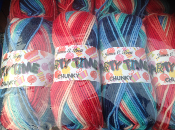 5 X100 GRAM BALLS OF JAMES C BRETT PARTY TIME CHUNKY KNITTING WOOL YARN.IN VARIOUS COLOURS