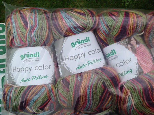 GRUNDL HAPPY COLOR ANTI-PIL PRINT DOUBLE KNITTING WOOL YARN 5X100G BALLS COLOURS