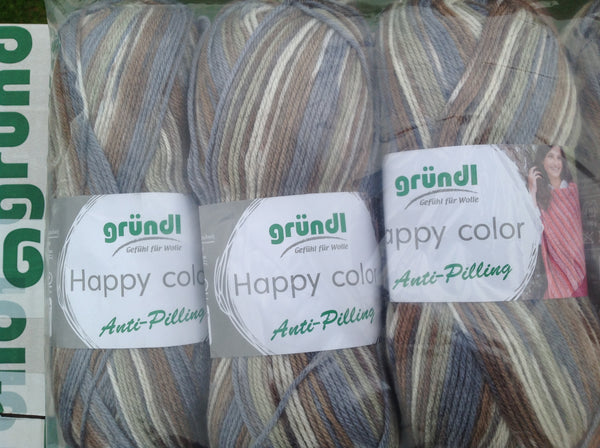 GRUNDL HAPPY COLOR ANTI-PIL PRINT DOUBLE KNITTING WOOL YARN 5X100G BALLS COLOURS