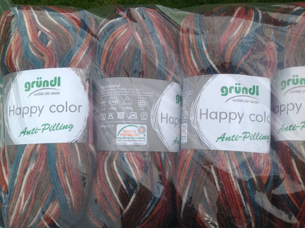 GRUNDL HAPPY COLOR ANTI-PIL PRINT DOUBLE KNITTING WOOL YARN 5X100G BALLS COLOURS