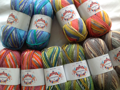 JAMES BRETT FAIRGROUND BABY DOUBLE KNITTING WOOL YARN 5X100G RANDOM PRINT DYE G6