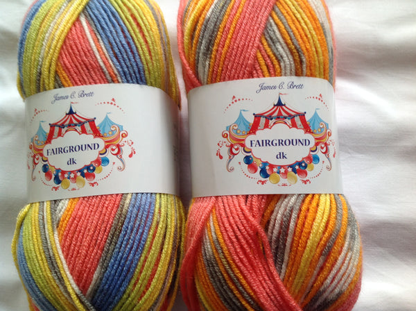 JAMES BRETT FAIRGROUND BABY DOUBLE KNITTING WOOL YARN 5X100G RANDOM PRINT DYE G6