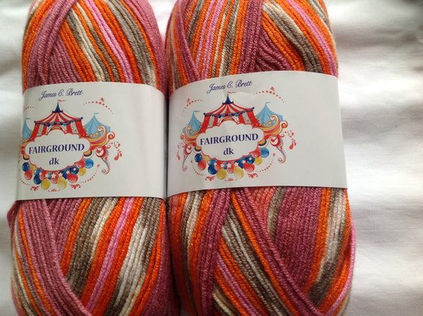 JAMES BRETT FAIRGROUND BABY DOUBLE KNITTING WOOL YARN 5X100G RANDOM PRINT DYE G6