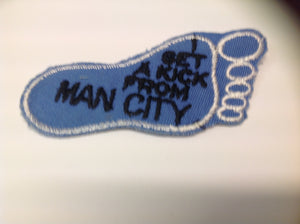 MANCHESTER CITY MOTIF SEW ON OR GLUE ON BADGE PATCHES FOOT SHAPE NEW