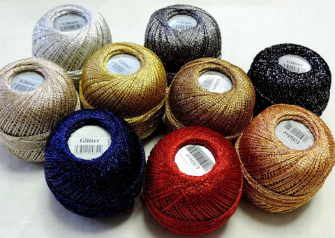 GRUNDL GOLDFINGERING CROCHET METALIC YARN  25G BALL GLITTER  3 PLY 15 COLOURS NEW